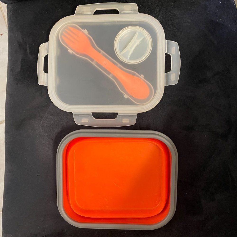 SMART Planet eco collapsible meal kit lunchbox & utensil, orange w/cover & sauce